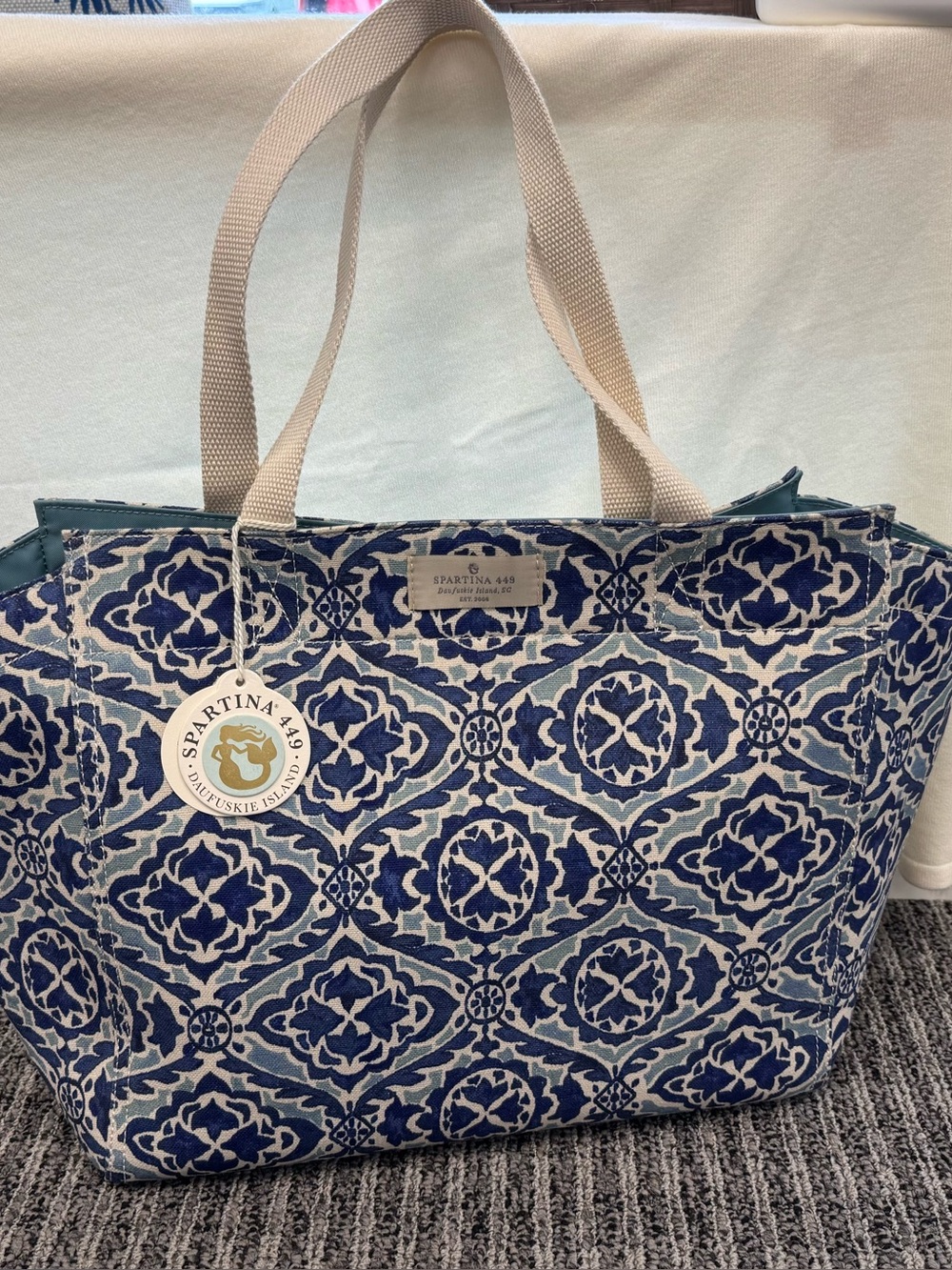 Spartina Shop Tote Serpentine Medallion Ikat Cream NWT